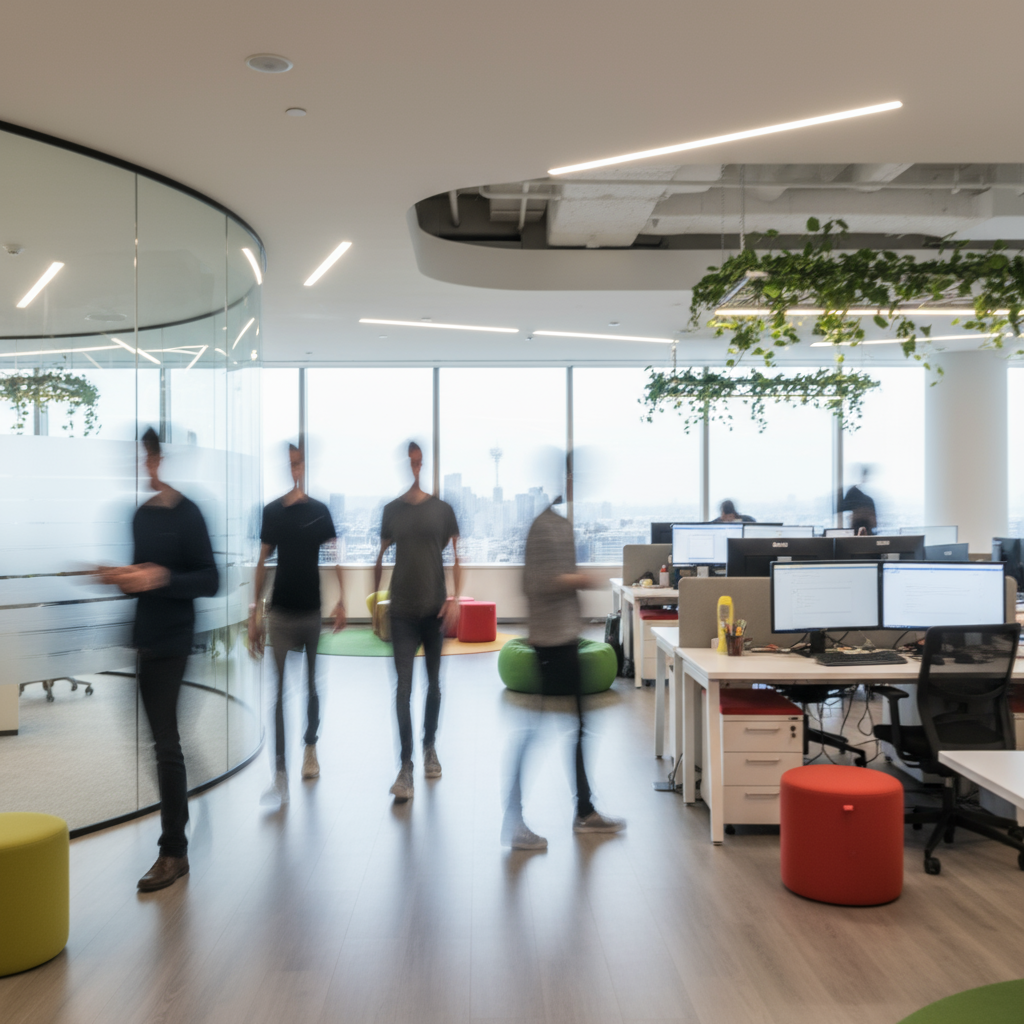 Photo of a study hall with wooden tables and chairs.